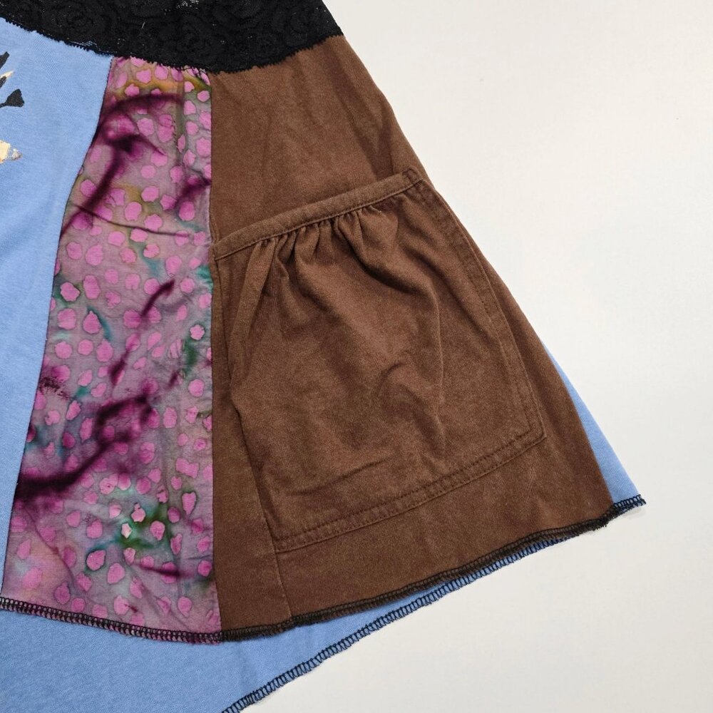 Handmade ✦ Floral Patchwork Handkerchief Mini Skirt ✦ Lace Waist Asymmetrical S - Picture 10 of 14
